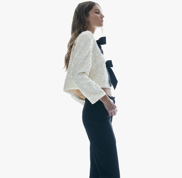 New H&M Sequined Bow-Front Jacket - Picture 3 of 6